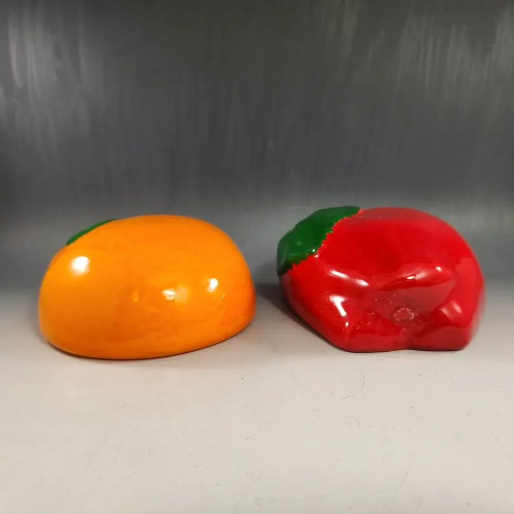 Set 2 Fruit Wall Pockets Hanging Apple & Orange Vtg Planter Gallery Wall Kitsch